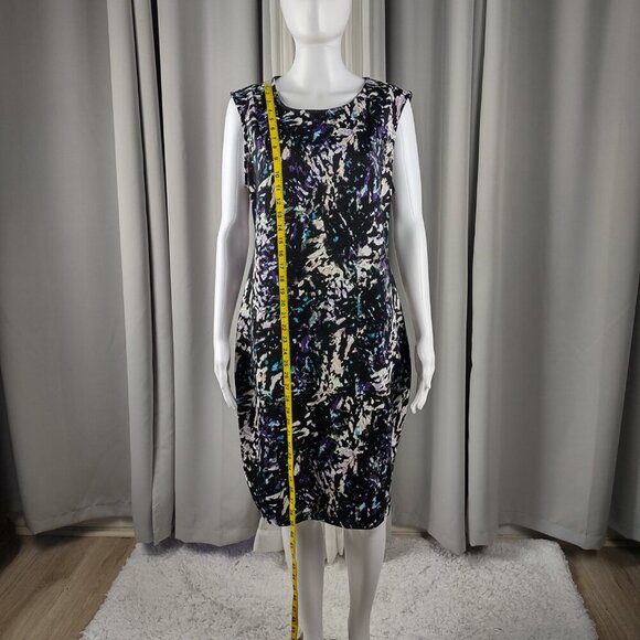 Mossimo Black, Purple, Cream, Abstract Sleeveless Stretch Back Zip Midi Dress XL - Picture 6 of 12